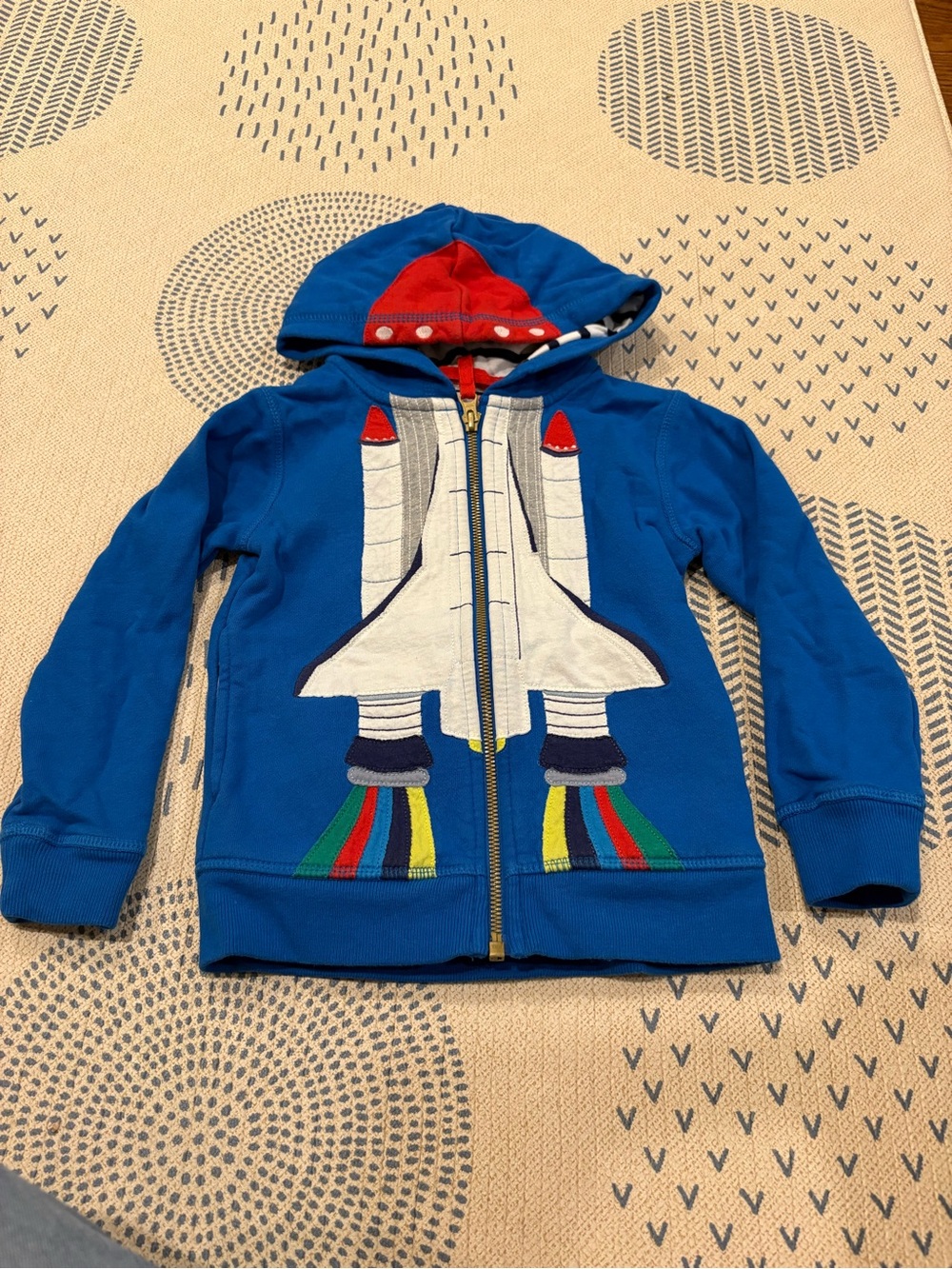 Mini Boden Blue Rocket Zip-Up Hoodie with Red Hood